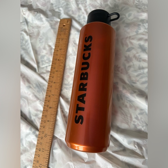 Starbucks NEW shiny orange plastic water bottle shaker black top - Picture 2 of 5